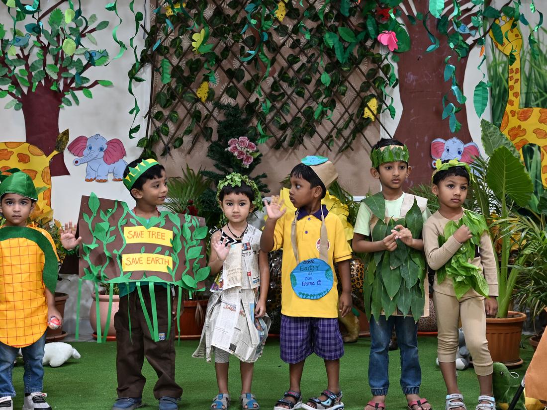 Vanamahotsav celebration Children dressed as trees, flowers and animals for Vanamahotsav