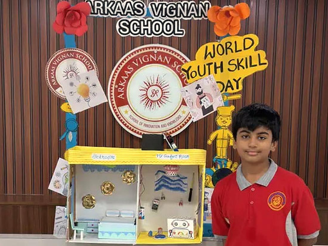 Student presenting a handmade model at World Youth Skills Day