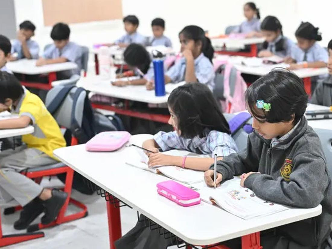 Students settled at their desks for morning lessons Students settled at their desks for morning lessons
